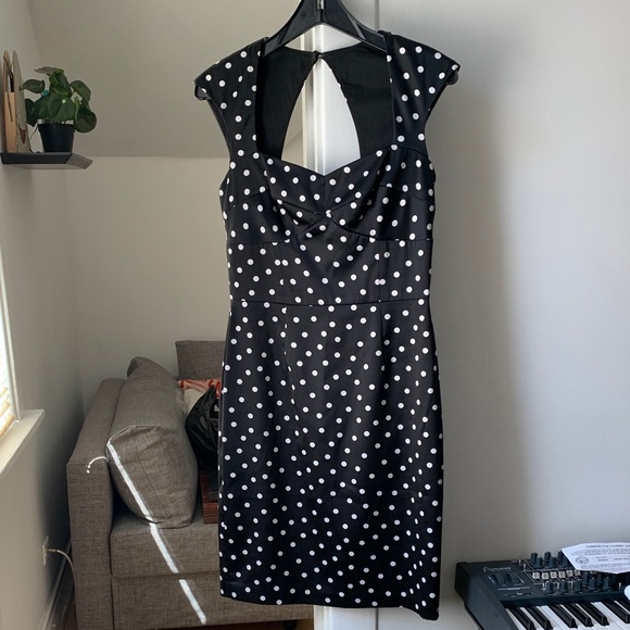 White House Black Market Black and White Polka Dot Mini Dress - Picture 1 of 4